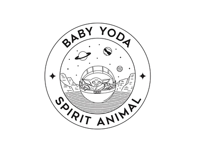 Baby Yoda adventure apparel badge brand branding design illustration landscape line lineart linework logo monoline nature planet space star wars tshirt uvo yoda