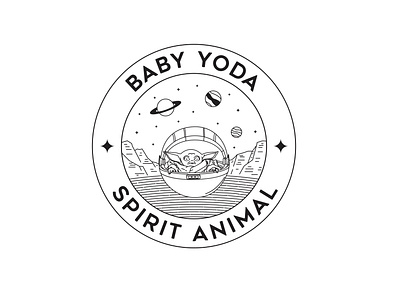 Baby Yoda adventure apparel badge brand branding design illustration landscape line lineart linework logo monoline nature planet space star wars tshirt uvo yoda