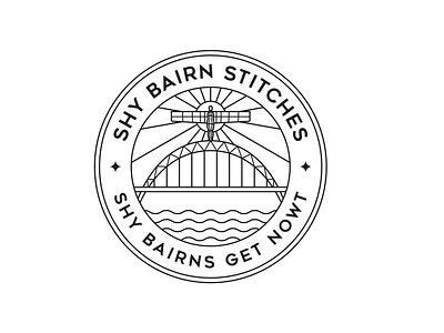 Shy Bairn Stitches adventure apparel badge brand branding bridge design gold graphic design illustration landscape line lineart linework logo monoline nature pin river tshirt