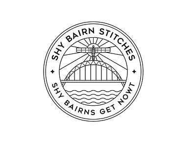 Shy Bairn Stitches adventure apparel badge brand branding bridge design gold graphic design illustration landscape line lineart linework logo monoline nature pin river tshirt