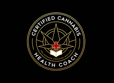 Certified Canabis - Health Coach adventure apparel badge book brand branding canabis design gold illustration landscape line lineart linework logo monoline nature pin tree tshirt