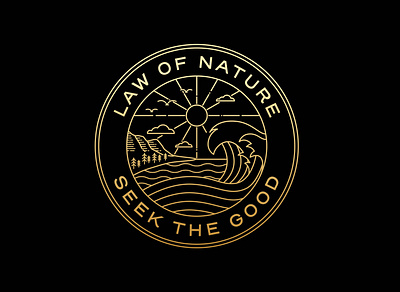 Law Of Nature adventure apparel badge beach brand branding design gold graphic design illustration landscape line lineart linework logo monoline mountain nature sea tree