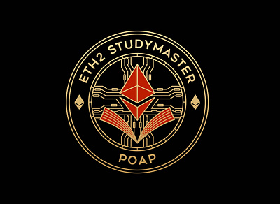 Eth2 Studymaster POAP adventure apparel badge brand branding design gold graphic design illustration landscape line lineart linework logo monoline nature pin tee tshirt vintage