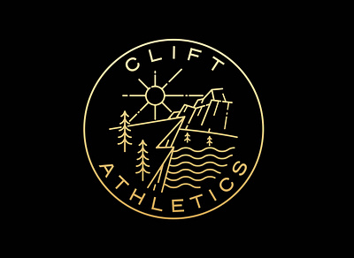 Clift Athletics adventure badge brand branding clift design gold graphic design illustration landscape line lineart linework logo monoline mountains nature river tree vintage