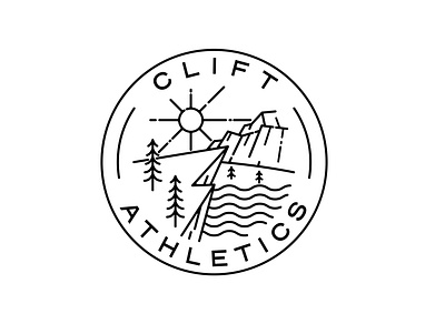 Clift Athletics adventure apparel badge brand branding design graphic design illustration landscape line lineart linework logo monoline mountains nature outdoor river tree vintage