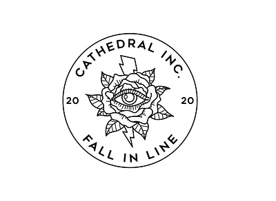 Cathedral Inc. Fall In Line adventure apparel badge branding design eye flower graphic design illustration landscape line lineart linework logo monoline nature outdoor pin tshirt vintage