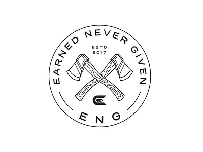 Earned Never Given adventure apparel ax badge brand branding design graphic design illustration landscape line lineart linework logo monoline nature pin vintage wood