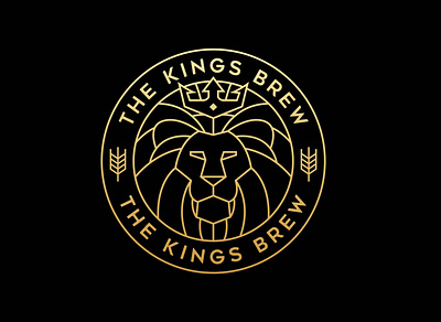 The Kings Brew adventure apparel badge brand branding design gold graphic design illustration king landscape line lineart linework lion lion king logo monoline nature vintage