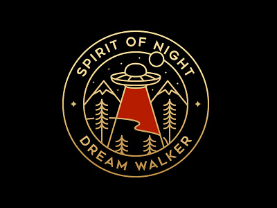 Spirit Of Night Dream Walker apparel badge branding illustration landscape line lineart linework logo monoline nature outdoor patch pin print stiker t shirt travel vector vintage