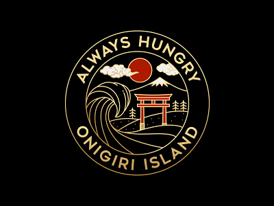 Always Hungry Onigiri Island adventure apparel art badge branding design illustration landscape line linework logo monoline nature outdoor patches pin sticker t shirt vector vintage