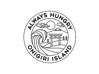 Always Hungry Onigiri Island adventure apparel art badge branding design illustration landscape line logo monoline nature outdoor patches pin sticker t shirt tee vector vintage