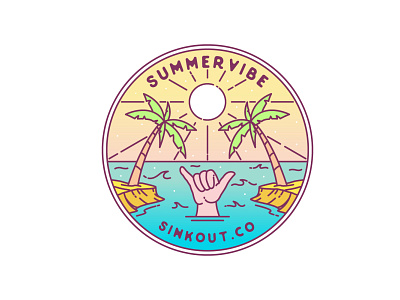 Summervibe Sinkout adventure badge beach branding illustration landscape line logo monoline nature ocean outdoor patches pin sport sticker surf t shirt tee vintage