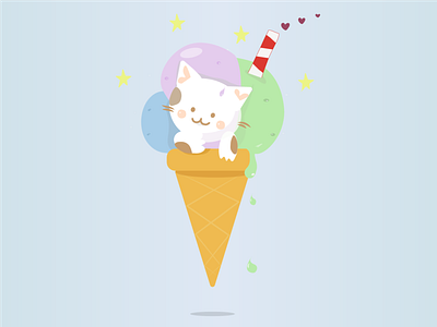 Illustration - cute cat animal animation branding cat child cute design ice identity illustration meal minimal sweet