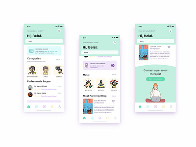 Mentlada - Mental health application - Home screen app design health mental health ui ux