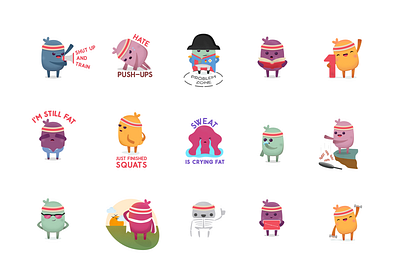 iMessage sticker pack for Weight Loss Fitness by Verv app design flat illustration imessage sticker pack vector