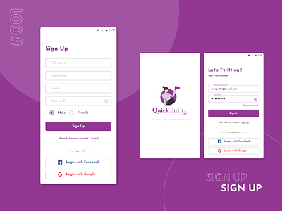 QuickThrift Apps - Sign Up dailyui dailyui001 mobile app design mobile design mobileui signup thrift userinterface