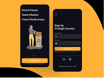 Onboarding, Sign Up Screen. animation black daily design flat minimal onboarding sign up yellow