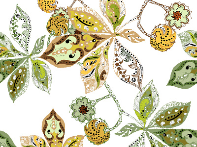 Branch chestnut decorative seamless pattern. art card color decor design handiwork illustration pattern vector watercolor