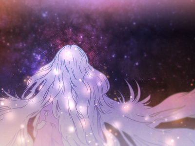 Starry New Year abstract anime athmosphere dreams fireflies girl girl character illustration long long hair manga mood new year romantic sky strarry wings