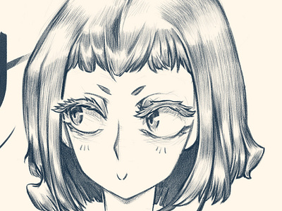Anime girl portrait in digital pencil hatching style