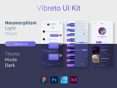 Vibreto UI Kit - Piano Mobile App affinity designer app design minimal neumorphic neumorphic design neumorphism ui ux vector