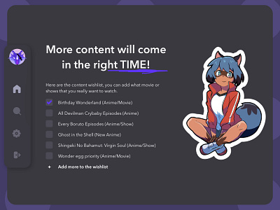 Galaxy Fox Bay - Wishlist adobe xd photoshop ui ux anime dark mode dark ui dashboard ui design figma list stream streaming ui ux web wishlist