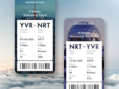 Boarding Pass app boarding boarding pass boardingpass dailyui eticket flight graphic graphicdesign japan travel travel app vancouver web webdesign webdesigner