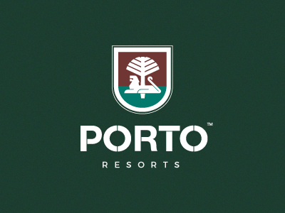 Porto Resorts brand branding classic crest design elegant forsale heraldic heraldry lion logo shield tree vector
