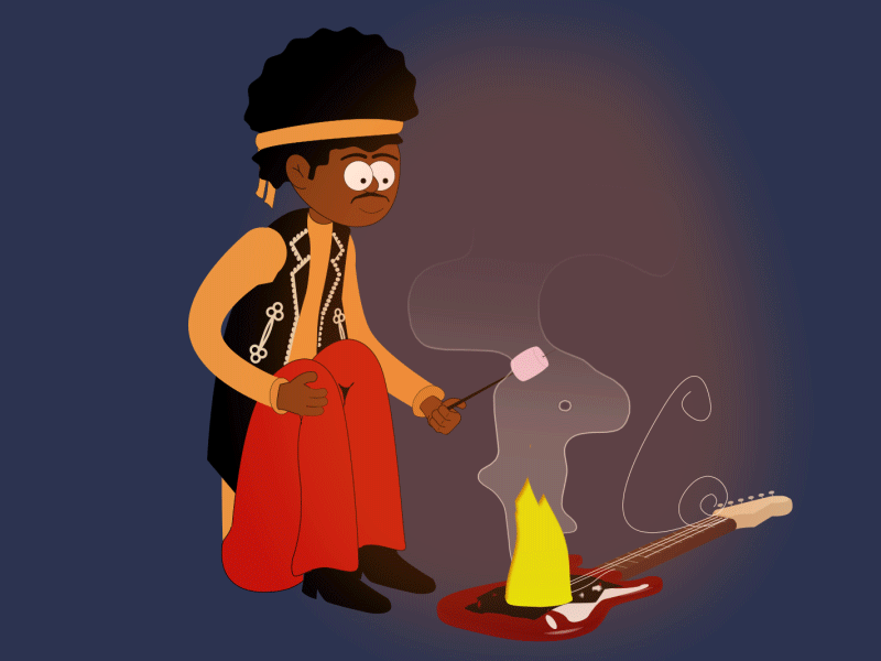 Hendrix 70s after effects animation animation 2d animation2d character animation characterdesign fire guitar hendrix hippy illustration jimi hendrix marshmallow motion design rock