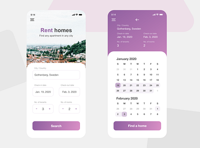 Home Rental App adobe adobe xd adobexd app area clean design clean ui dates design home homes number rent home rental app search timeline ui user interface user interface design ux