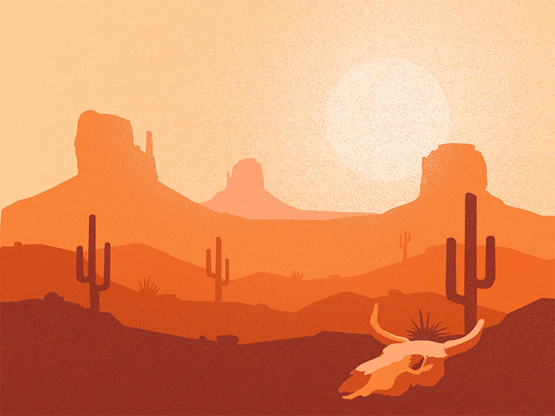 Desert GIF animation cow skull desert design gif gif animation illustration illustrator landscape landscape design landscape illustration rough animator sagauro snake