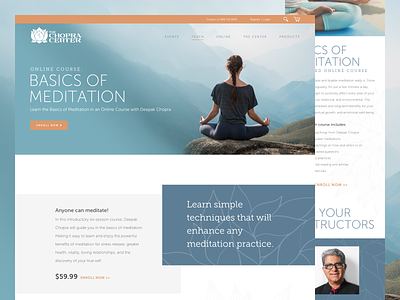 The Chopra Center art direction branding calm design landing page meditation mobile design relax social website design
