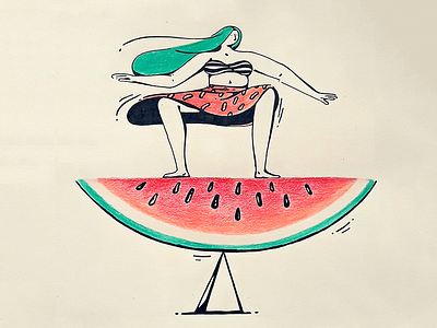 Balanced diet balance food girl summer surf watermelon