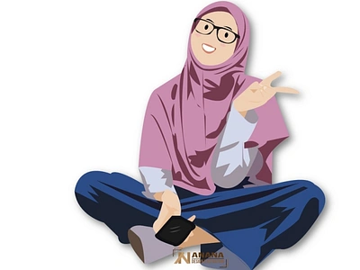 Muslim woman wear eyeglasses sitdown branding design flat icon illustration illustrator muslim muslimah vector woman woman illustration