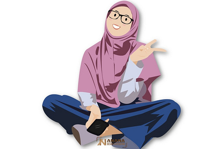 Muslim woman wear eyeglasses sitdown branding design flat icon illustration illustrator muslim muslimah vector woman woman illustration