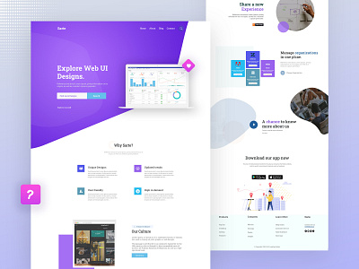 Explore web ui, inspirational web design, Sarte, 2020