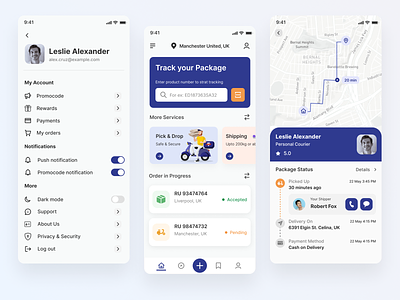 Delivery Tracker App bike tracking courier service customer tracker dashboard delivery delivery app delivery tracker food delivered food delivery location tracker mobile app percel tracker popular app profile rider tracker tracker tracking app typography ui design ux design
