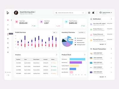 Inventory Management Overview accounts admin banking dashboard best card design crm dashboard erp finance hrm inventory merchaint payment popular profile typography ui design ux design web design
