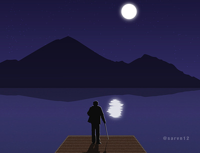 Lakepond digital art graphicdesign loneliness modernart moonlight nightscape sky vector illustration vectorart vectordesign