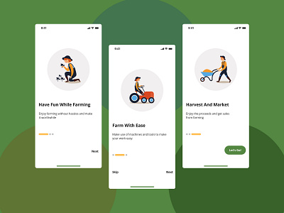 Onboarding screens for a farm application design farm application farmers farming onboarding screens