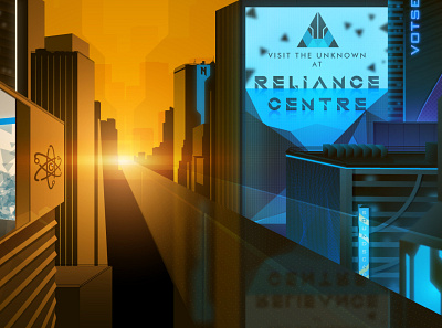 Dawn Street advert advertising art blue building buildings city clean futuristic glow illustration orange path reflection vector