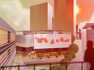 Futuristic Street art building buildings city clean clouds future glass glossy illustration light people red sun vector watching white