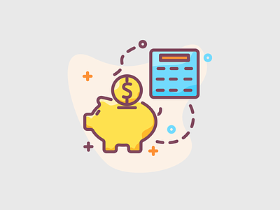 Piggy bank and calculator - saving concept illustrated icon calculate calculator cash coin earn earn money earnings inventory invest investing investment investor money money app money transfer save save money saved saving savings