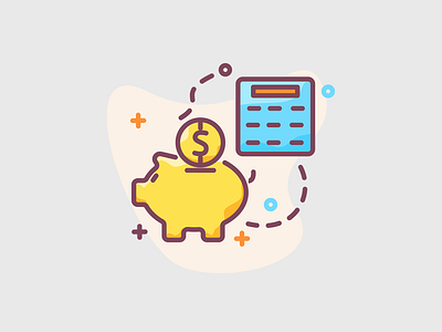 Piggy bank and calculator - saving concept illustrated icon