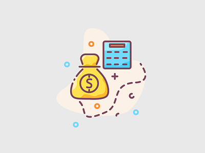 Money bag with calculator illustration - icon saving concept