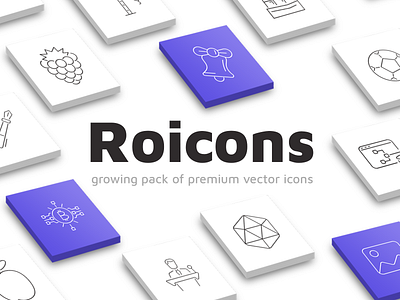 Roicons - premium pack of vector line icons awards bar car service certificate computer crypto currency design fruits home icon icon set party photo editing restaurant school soft sport technology video weather