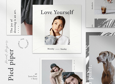 Pied Piper - Instagram Post+Story aesthetic brand design brand guide branding design instagram instagram post instagram stories instagram story instagram template shape template brand template design white