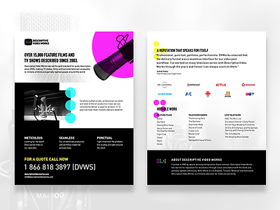 Descriptive Video Works Sell Sheet Concept black and white braille branding design neon print print design sell sheet