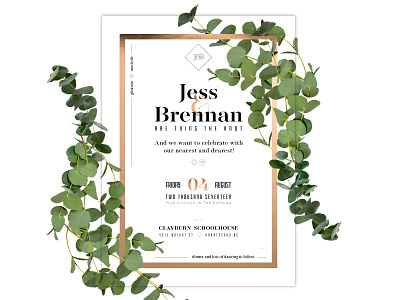 Wedding Invitation copper eucalyptus floral foil foliage invitation invite print print design serif typography wedding