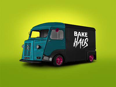Bake Haus Van bakery black bold food green mockup pattern typography
